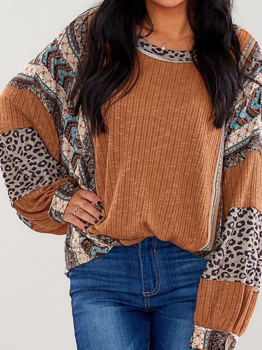 Leopard Round Neck Long Sleeve Tunicchoice of colors