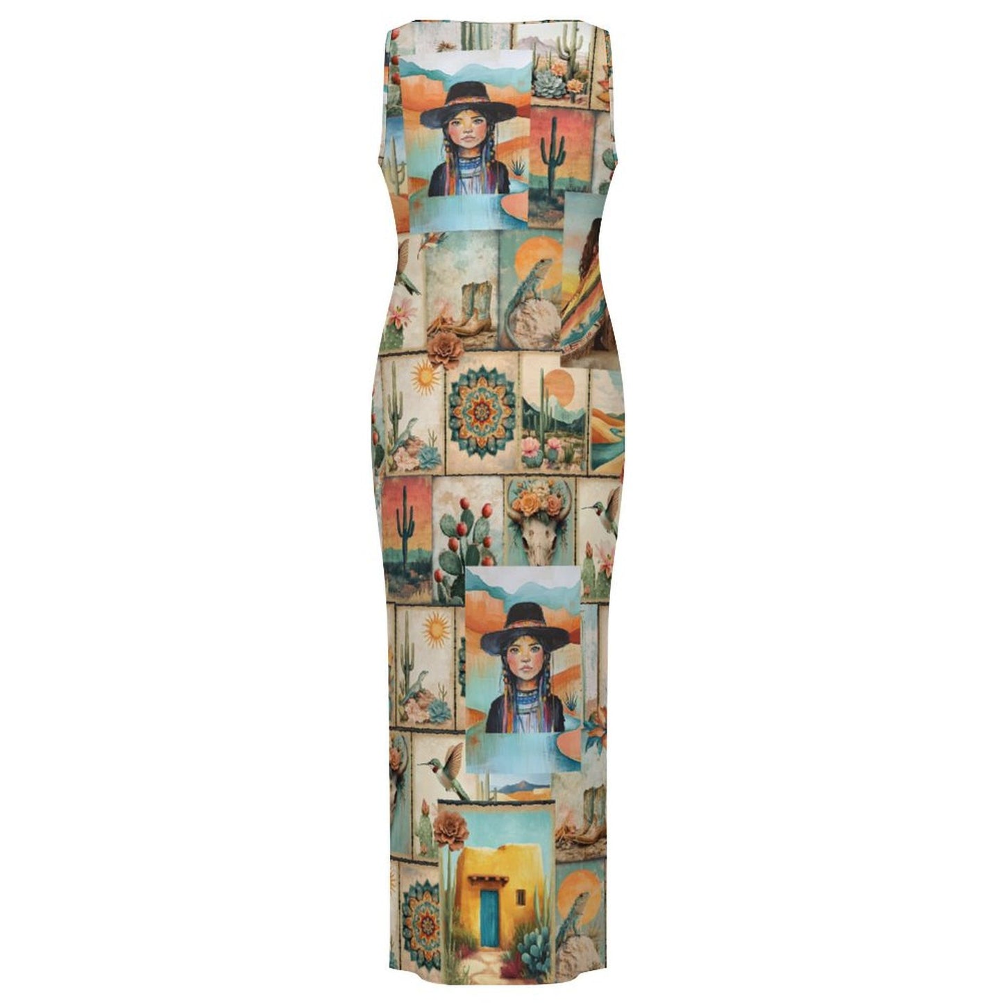 Colores de Mexico Pictures of the Southwest Sleeveless Bodycon Side Slit Long Dress