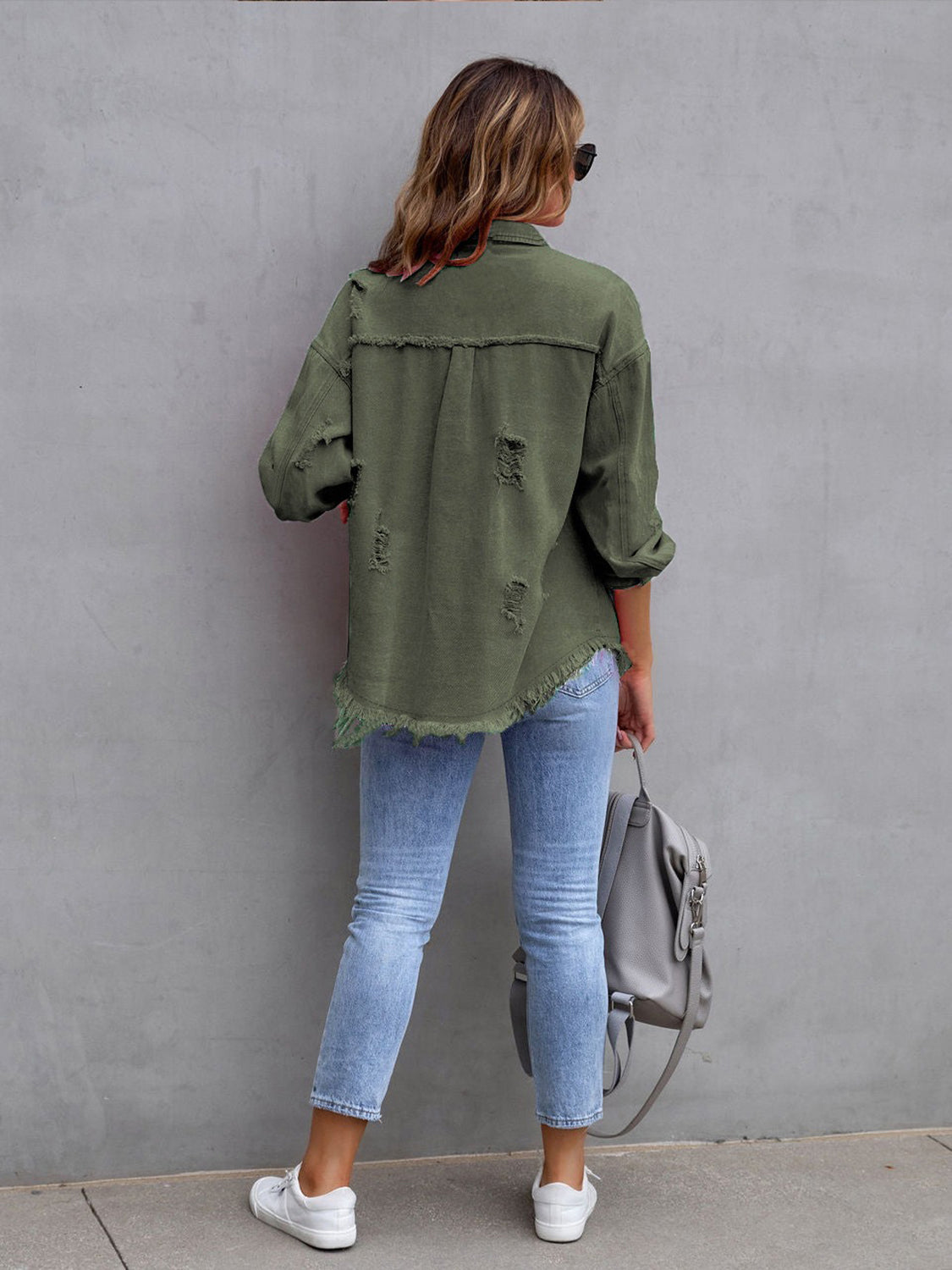 Distressed Drop Shoulder Denim Jacket choice of colors