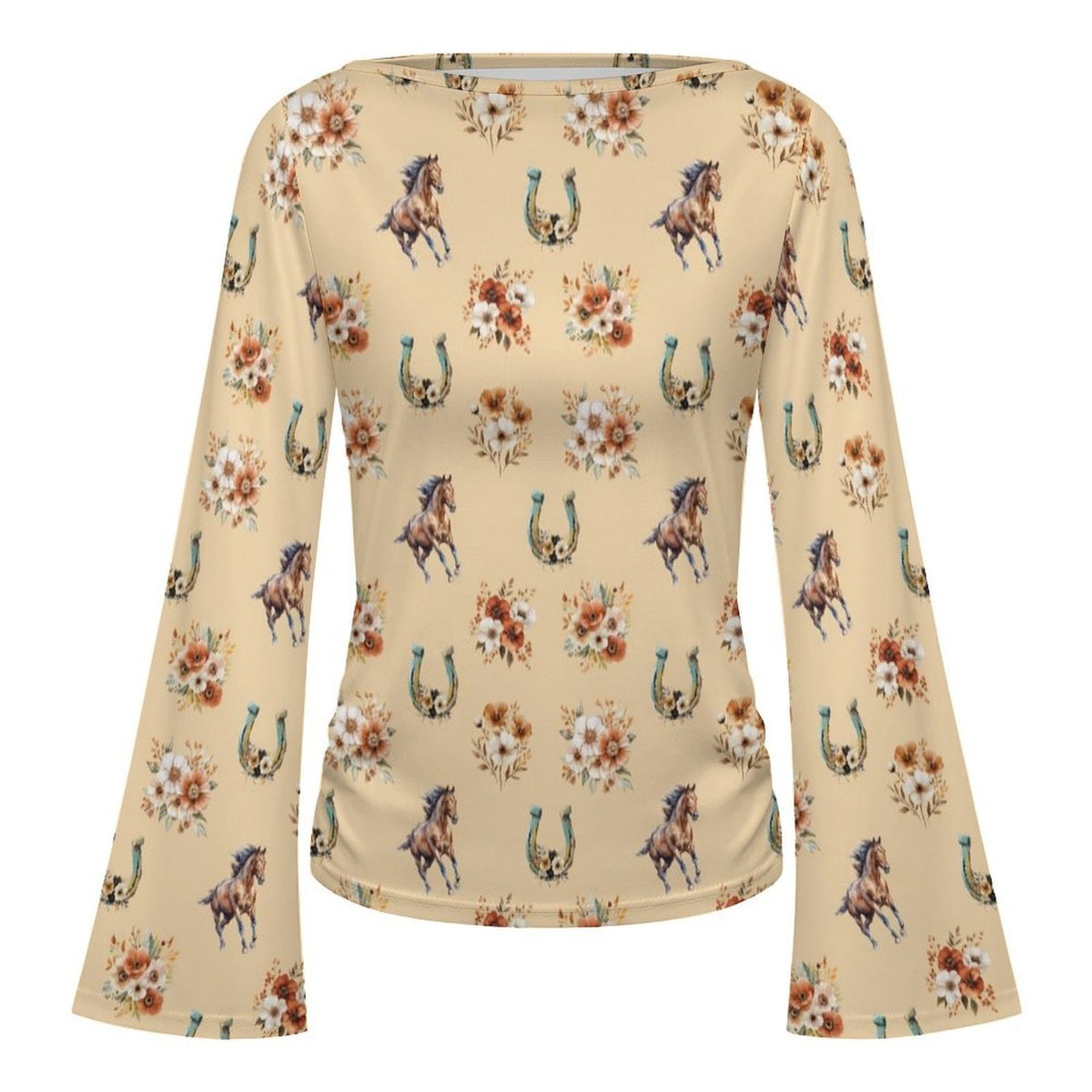 Baha Ranch Country GIrl Floral Flare Sleeve Top