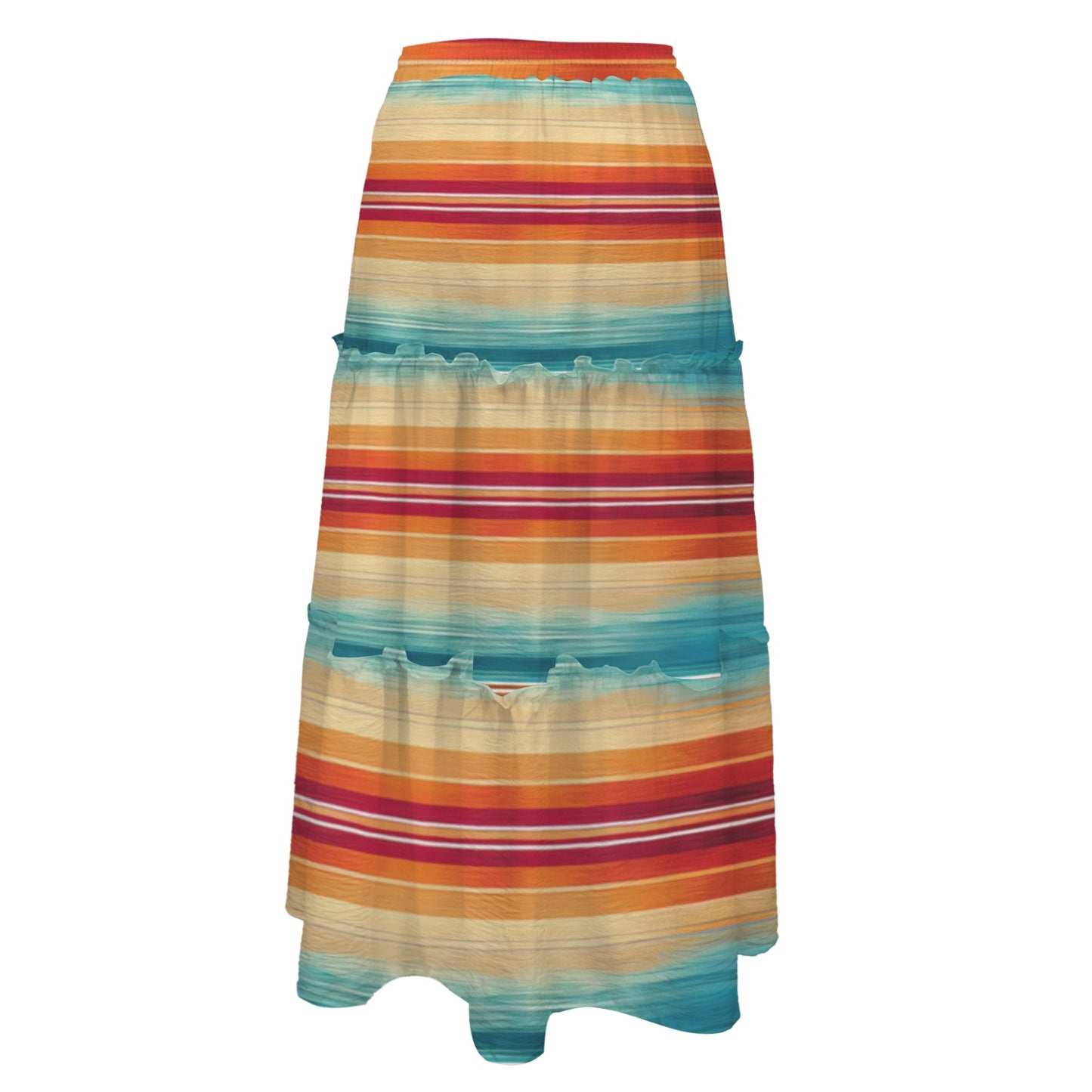 Colores De Mexico Southwest Serape Tiered Prairie Maxi Skirt