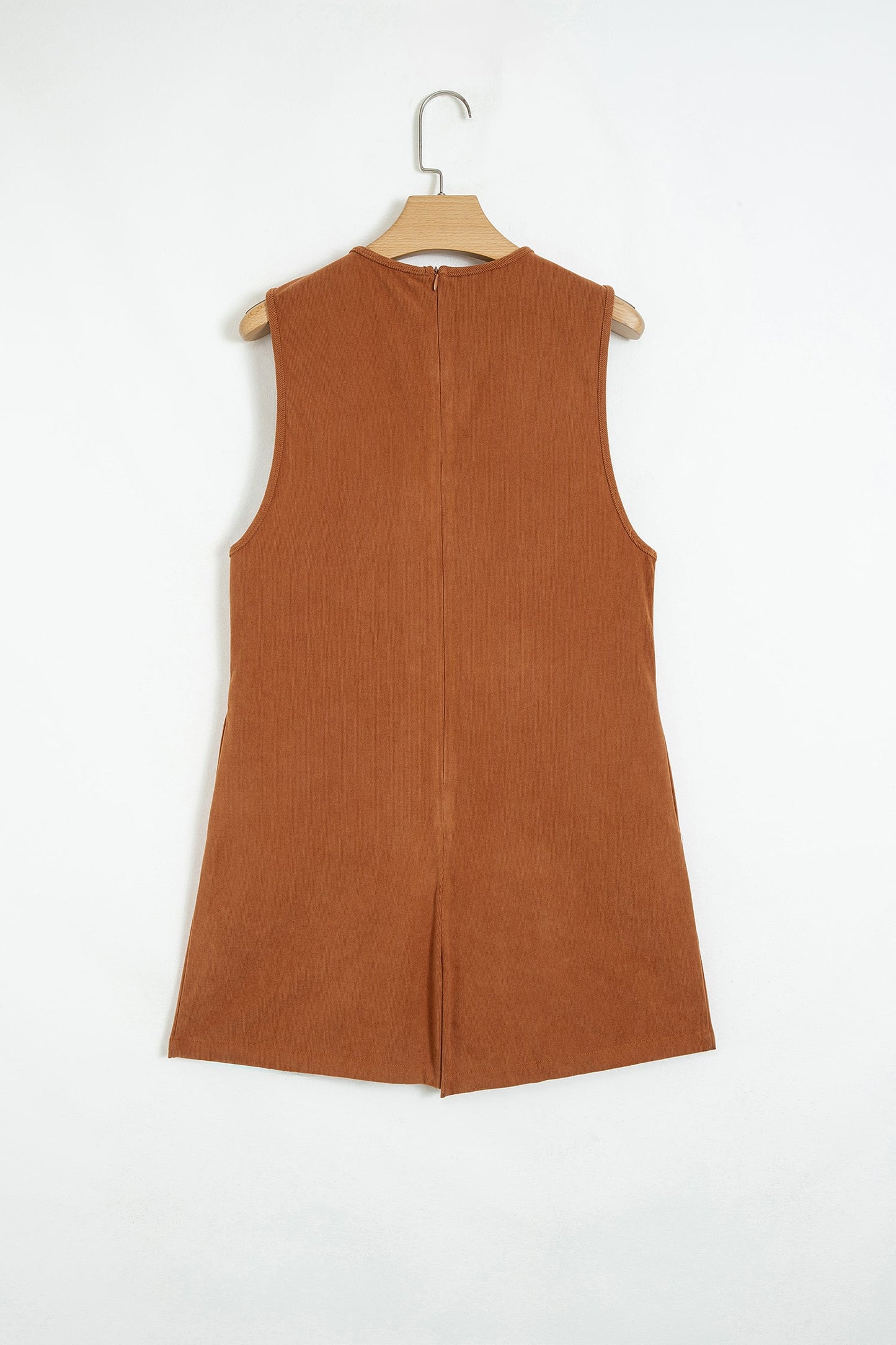 Solid Tie V-Neck Sleeveless Corduroy Romper