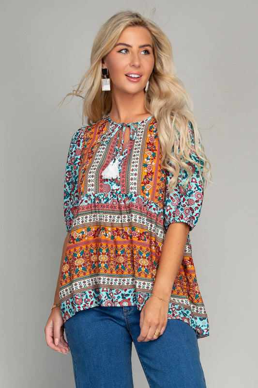 Boho Floral Tunic with Tassel