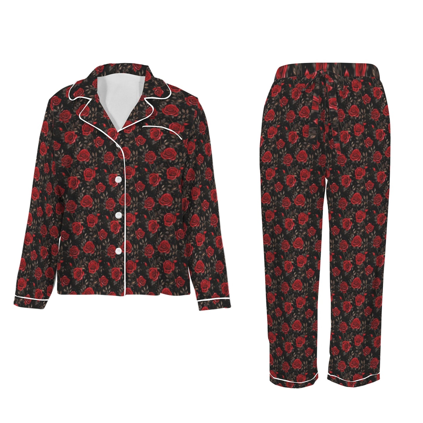Colores De Mexico Red Roses Satin Pajama Set