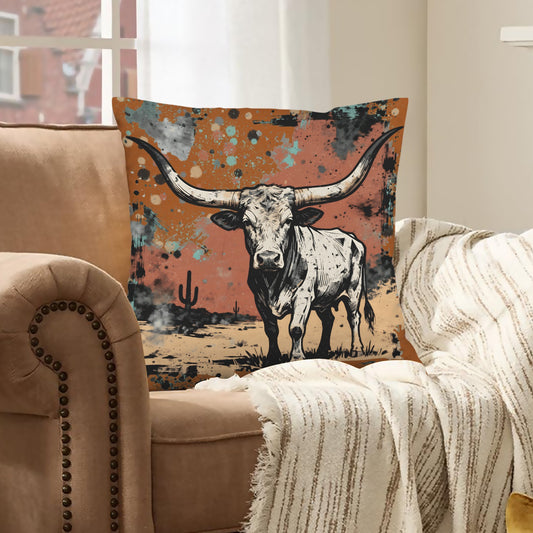 Baha Ranch Lonesome Longhorn Velvety Soft Pillow Case Made in America