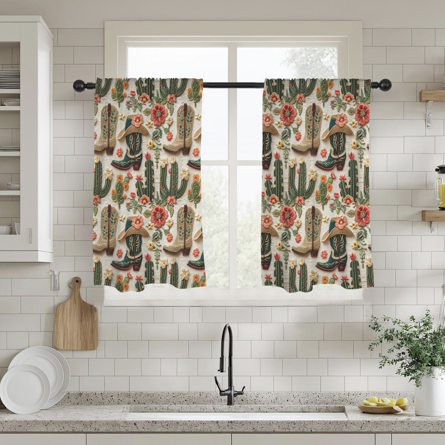 Cactus and Boots Curtains 28"x40" (2-Piece) Made in America