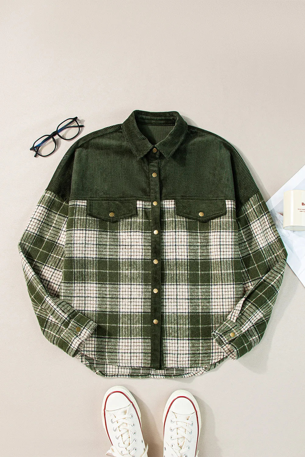 Oliver Corduroy Plaid Button Up Long Sleeve Jacket