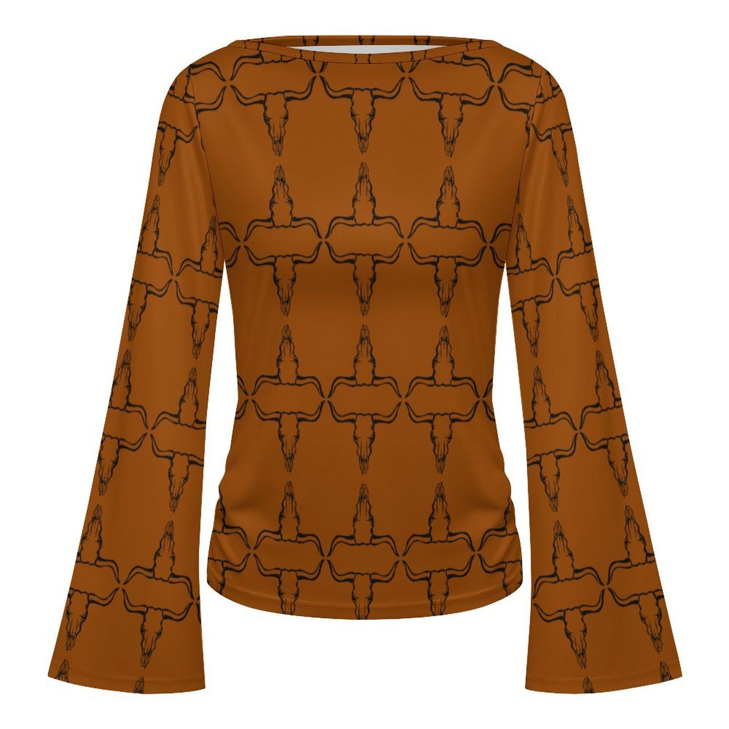 Baha Ranch Brown Longhorn Flare Sleeve Top