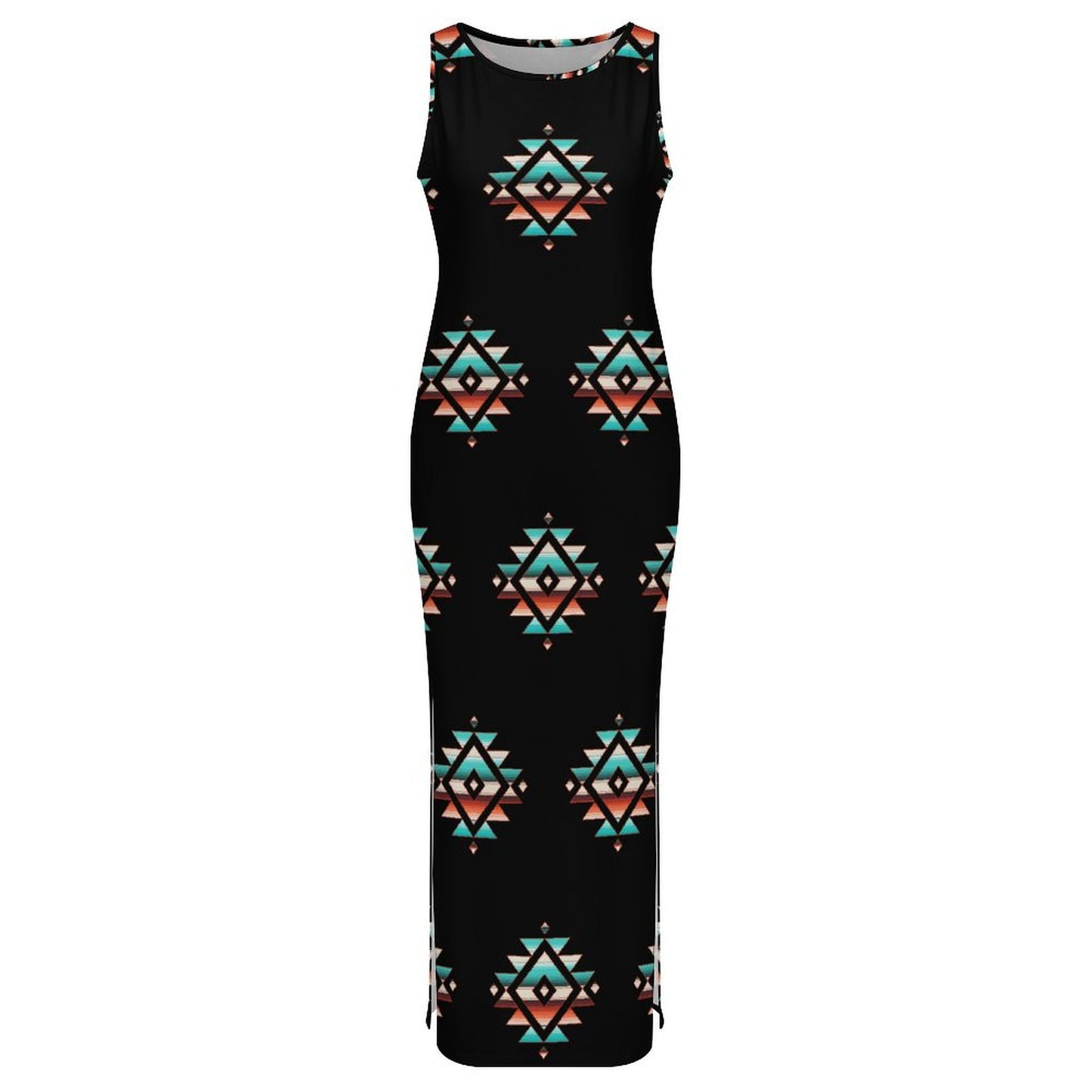 Southwestern Aztec Sleeveless Bodycon Side Slit Western Maxi Dress