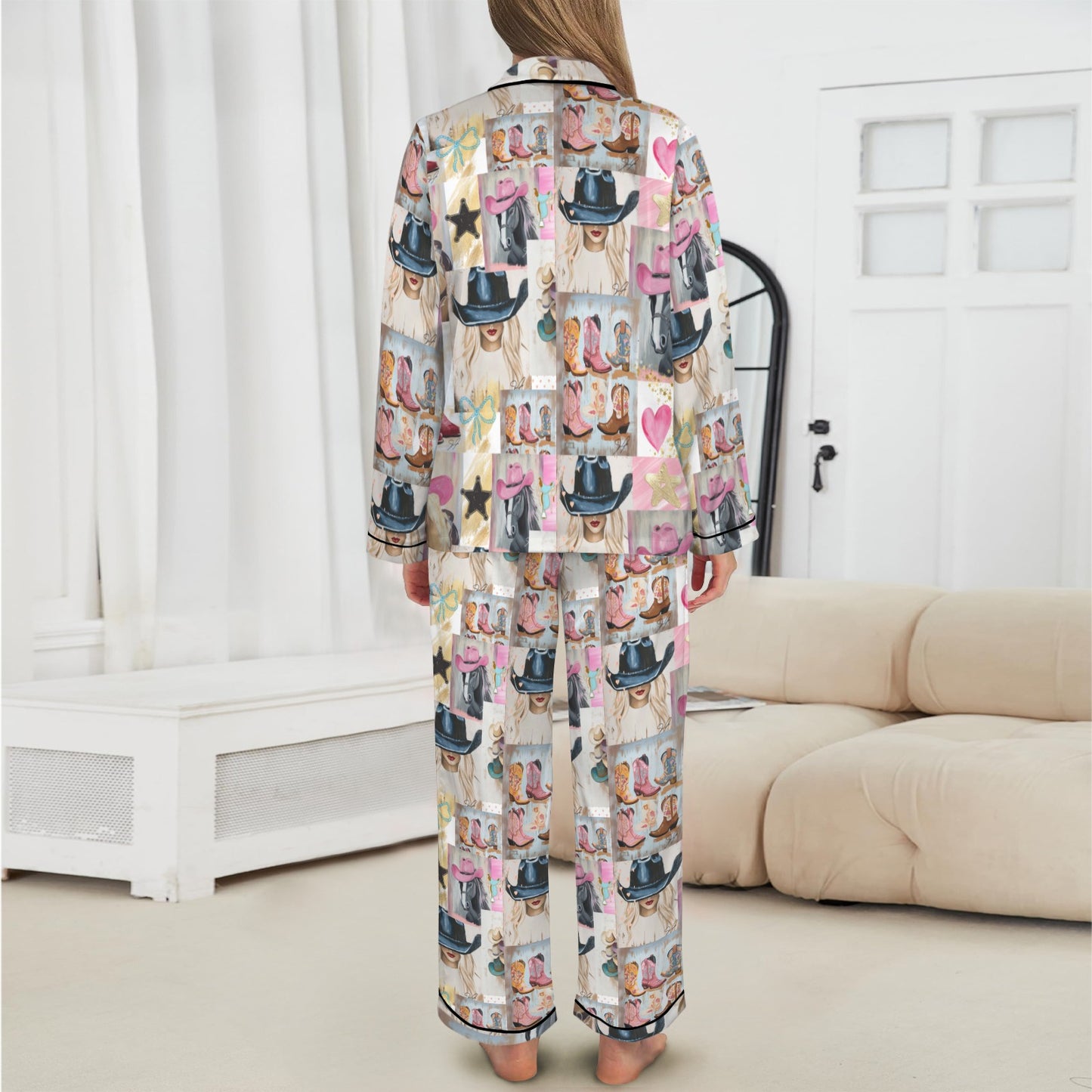 Danilo Painted Cowgirl Western Satin Long Pajama Set