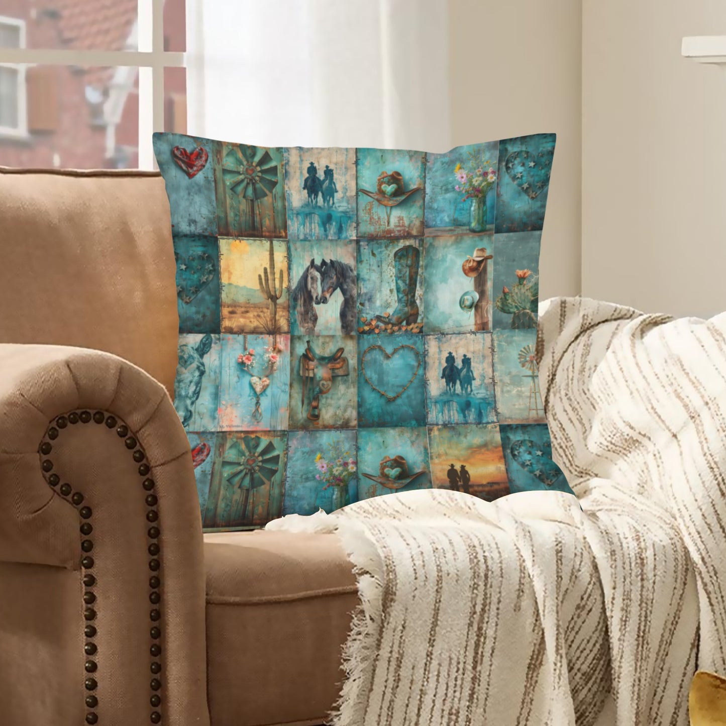 Baha Ranch turquoise Dreams Velvety Soft Pillow Case Made in America