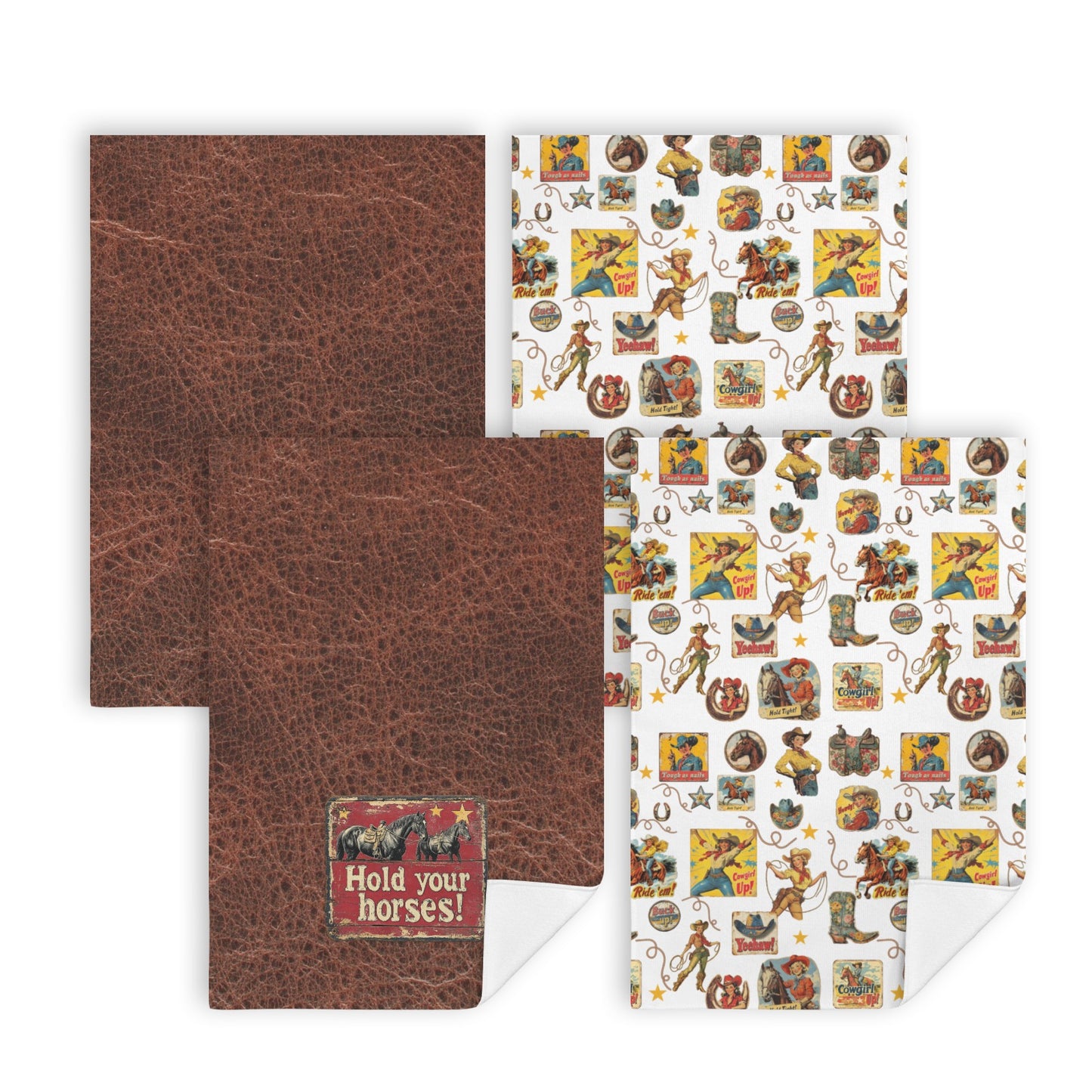 Vintage Cowgirls Set of 4 Kitchen Dish Towels Made in America