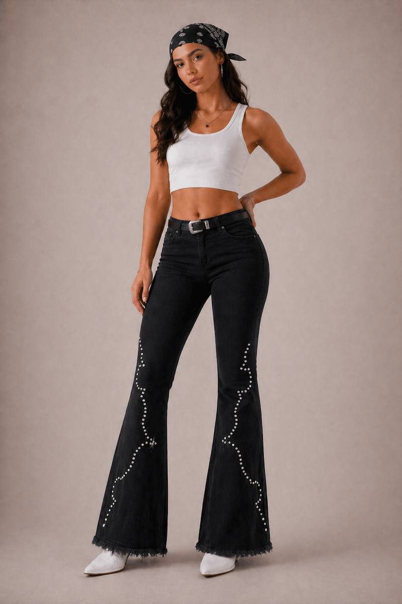 GJG Santa Fe Bell Bottom Jean Black Denim