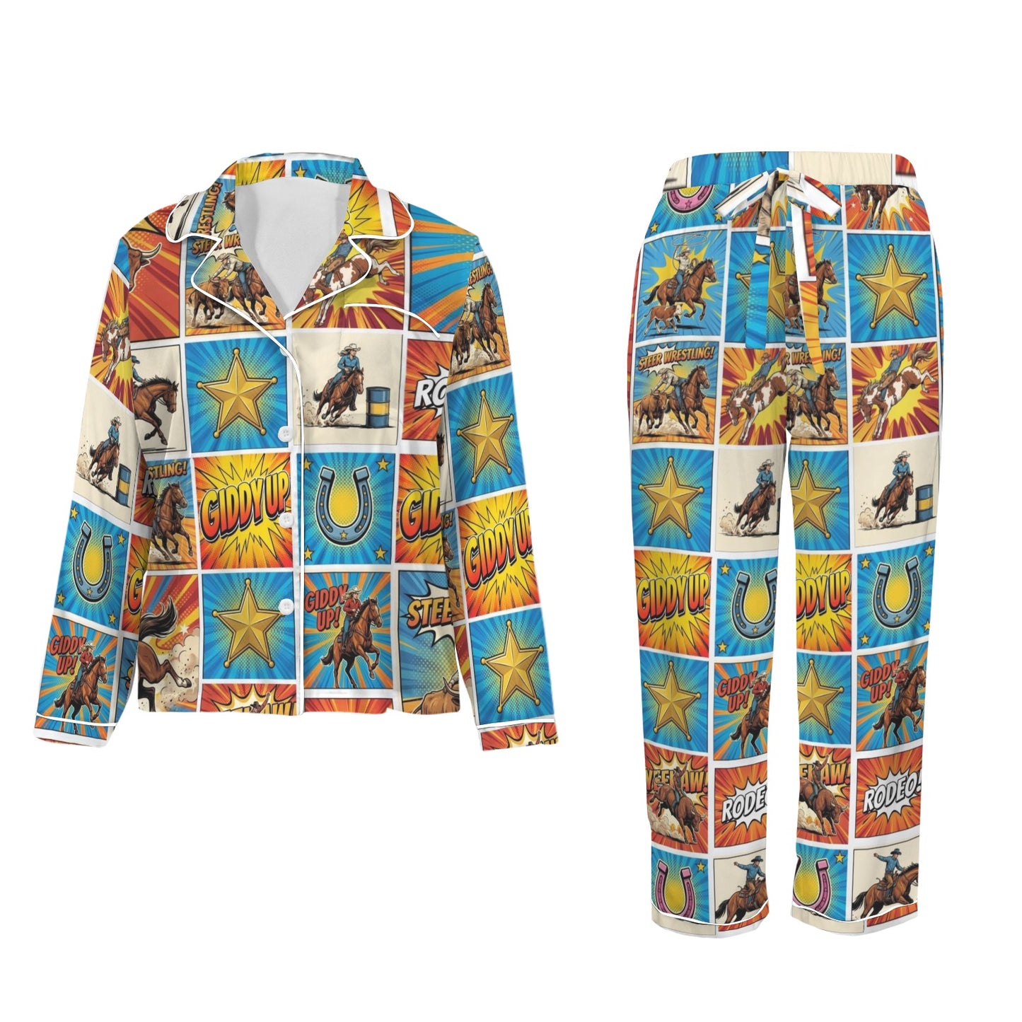 Baha Ranch The Comic Corral Western Rodeo Satin Pajama Set
