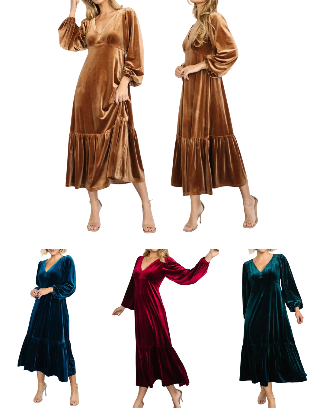 Velvet Tiered Long Sleeve Midi Dress