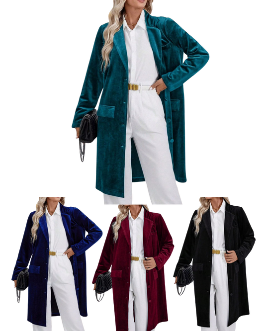 Lapel Collar Long Sleeve Longline Coat  Choice of colors