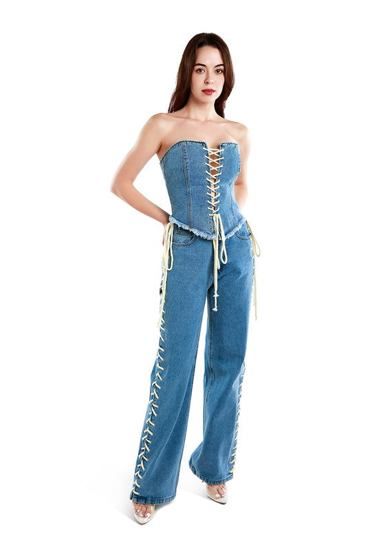 Giddy Up Lace Up Denim Trousers