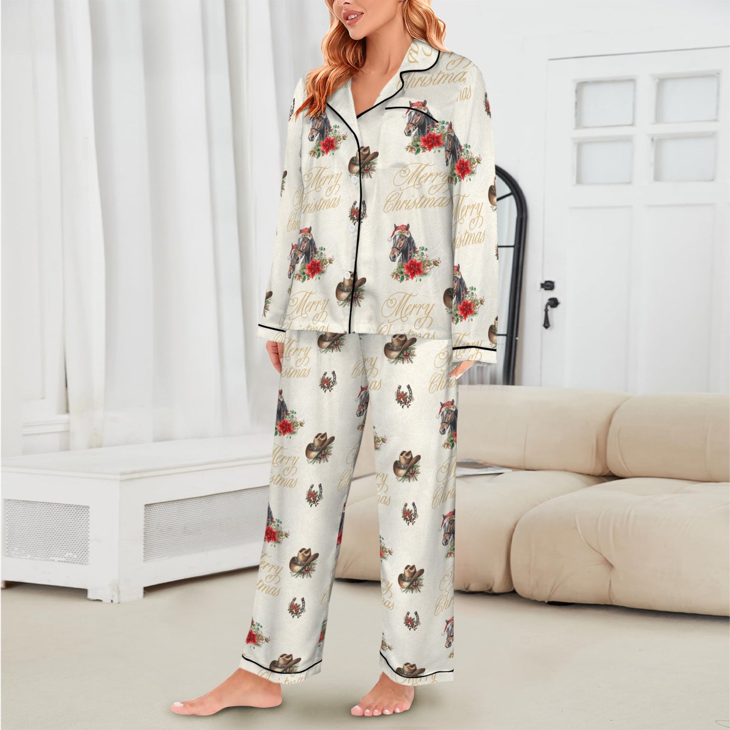 Christmas Horses Satin Western Pajamas