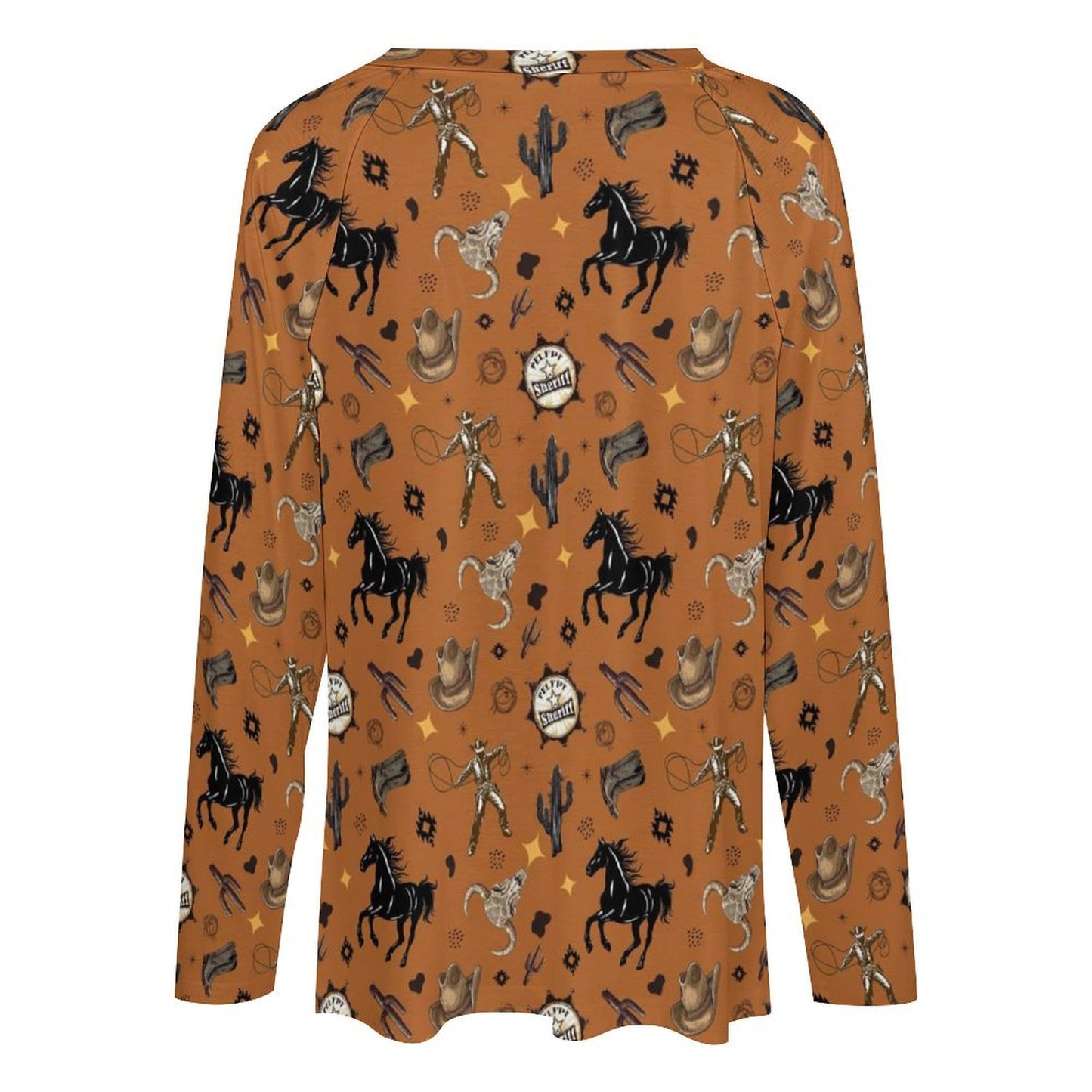 Baha Ranch Western Print Long Sleeve Top