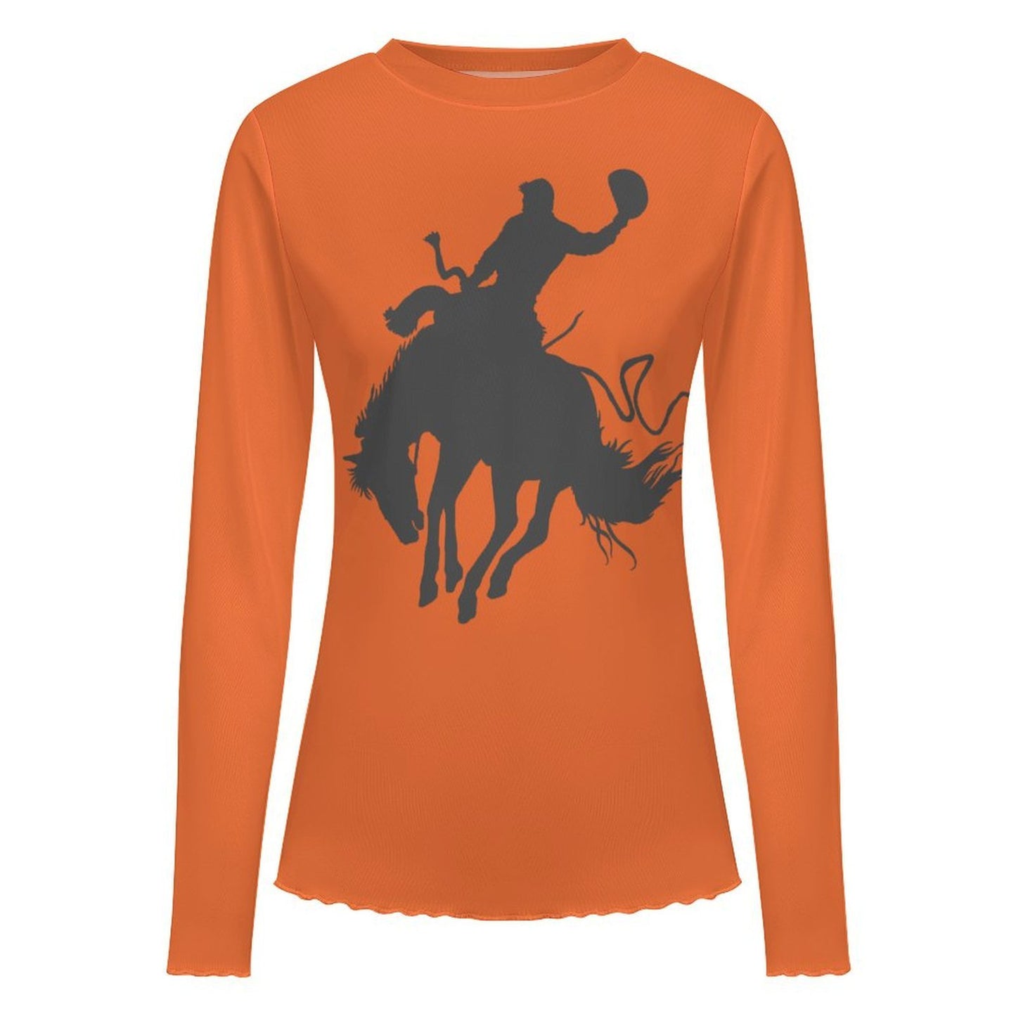 Baha Ranch Rodoe Bronc Rust Orange Long Sleeve Mesh Top