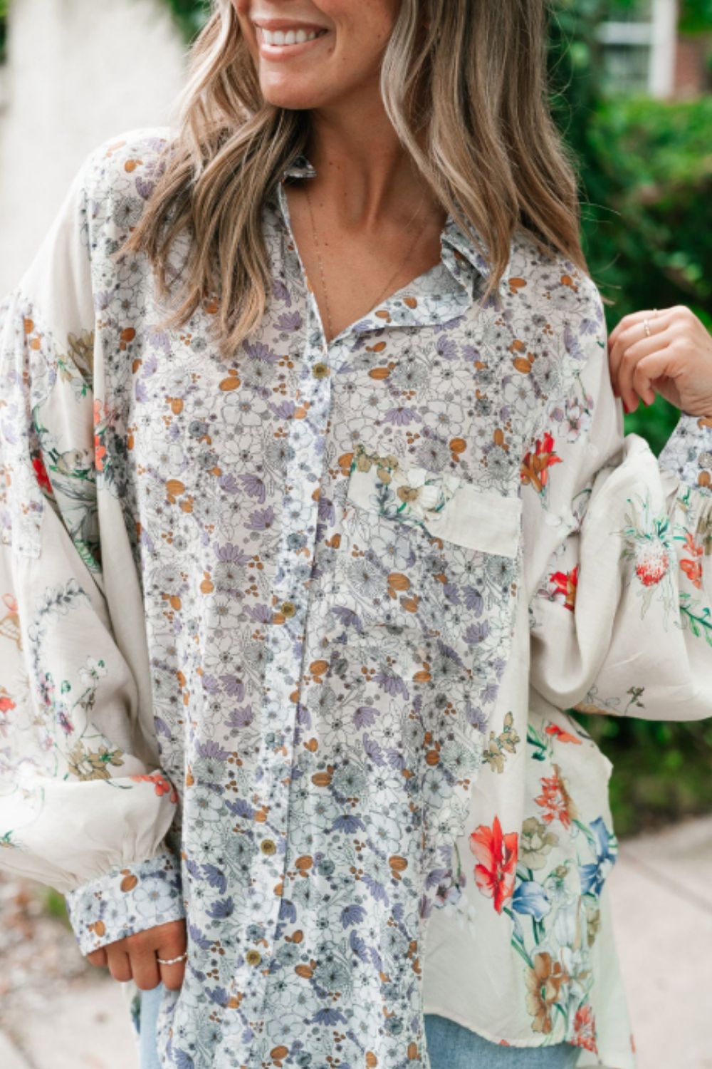 Floral Collared Neck Long Sleeve Shirt