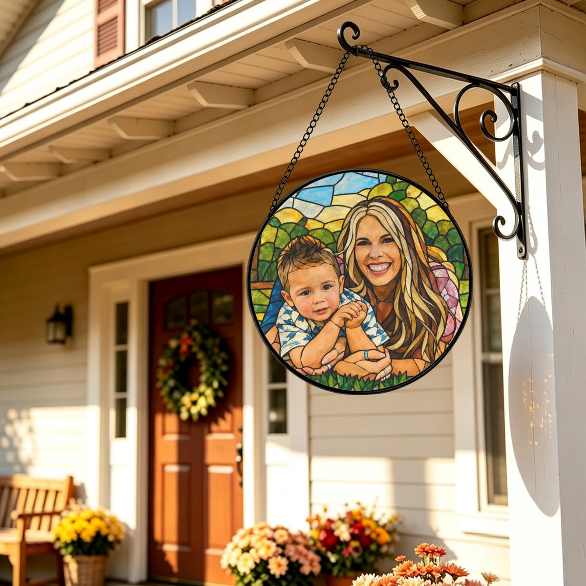 Baha Ranch Customizable Personalized Stained Glass Suncatcher 9.8" x 9.8" - Create Your Own Made in America