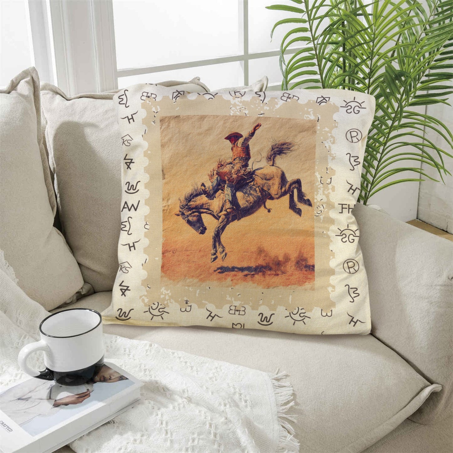 Baha Ranch Vintage Rodeo Stamp Throw Pillow Made in America