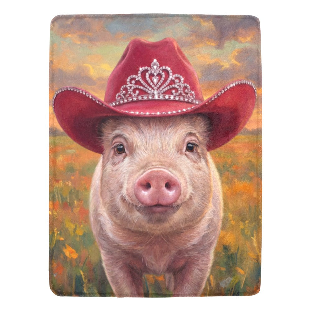 Rhinestone Cowgirl Pig Ultra Soft Minky Fleece Throw Blanket 60" x 80" Made in America