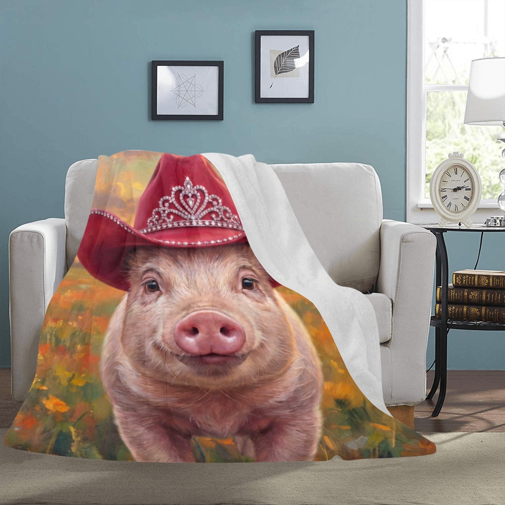 Rhinestone Cowgirl Pig Ultra Soft Minky Fleece Throw Blanket 60" x 80" Made in America