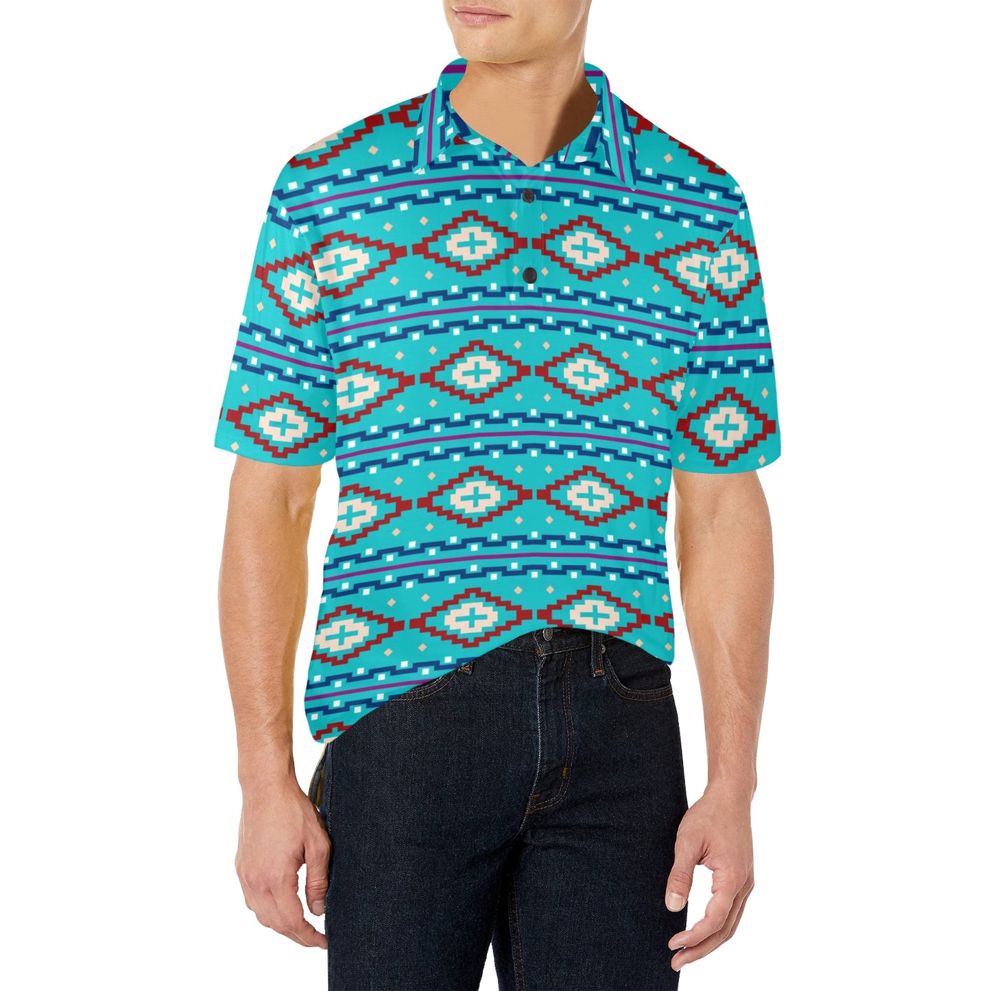 Baha Ranch Turquoise Aztec Polo