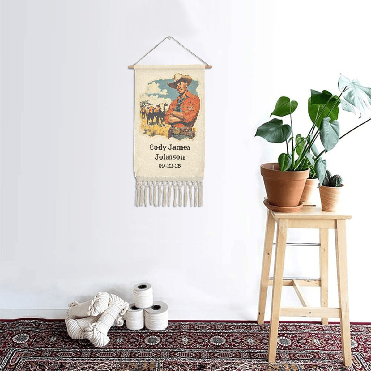 Baha Ranch Cattle Rancher Linen Wall Hanging Made in America