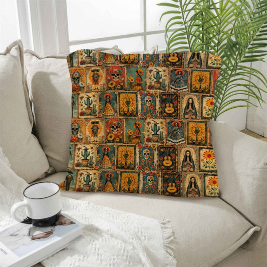 Colores de Mexico Dia de los Muertes Pillow Case Made in America