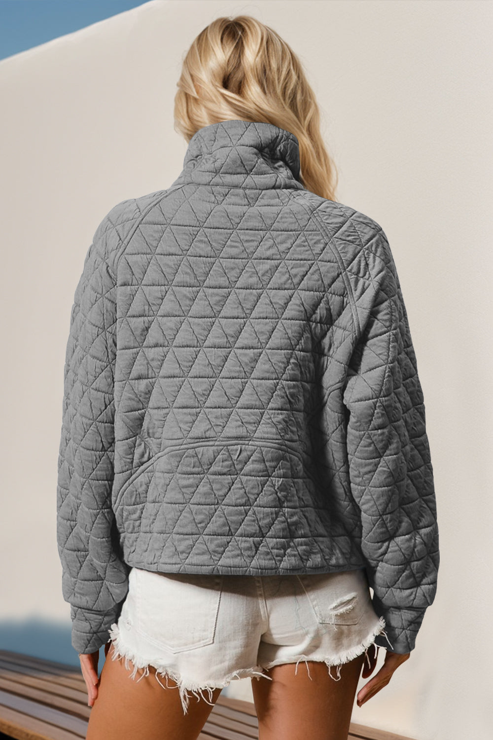 Double Take Half Zip Long Sleeve Quilted Sweatshirt with Pocket choice of colors