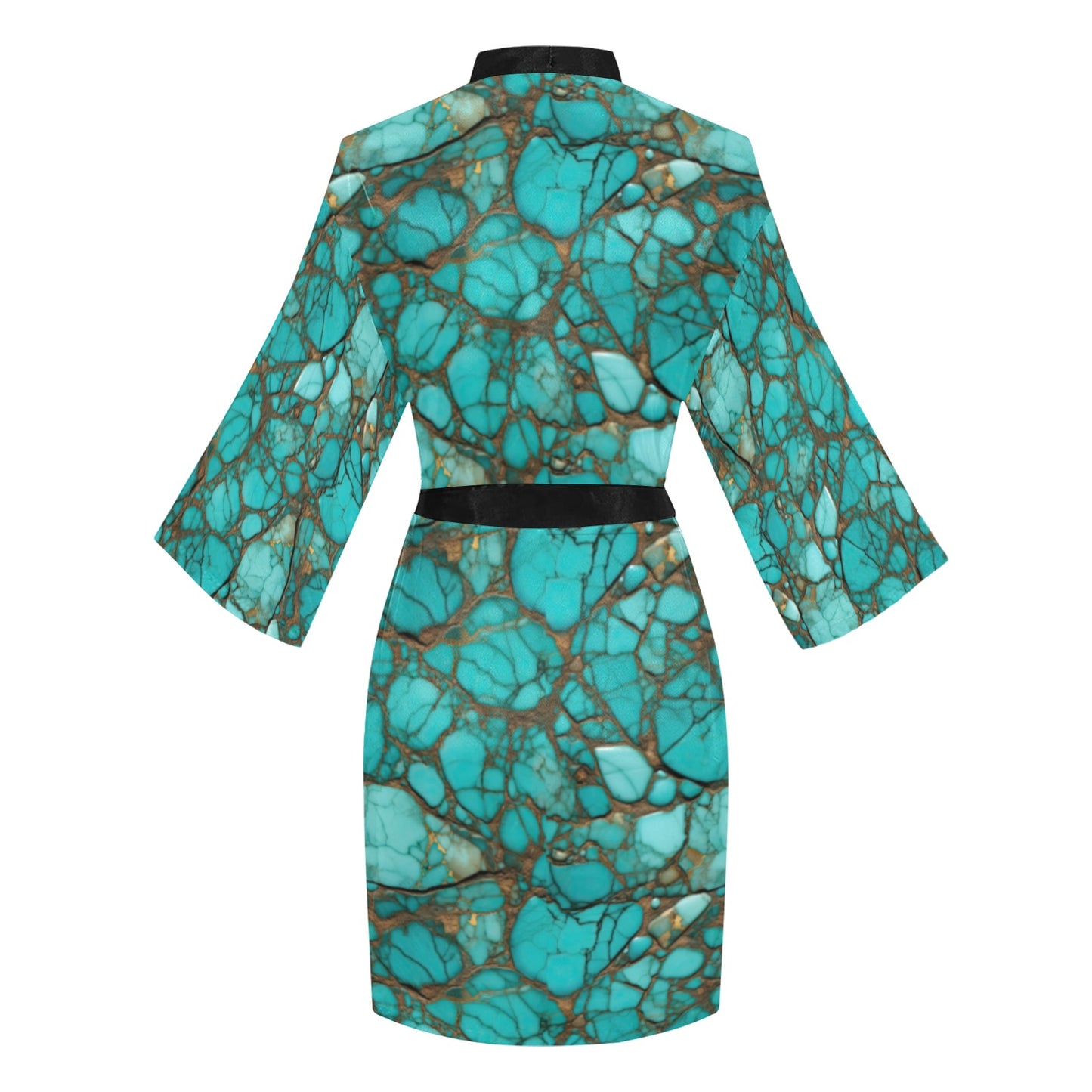 All Turquoise Satin Kimono Sleeve Robe