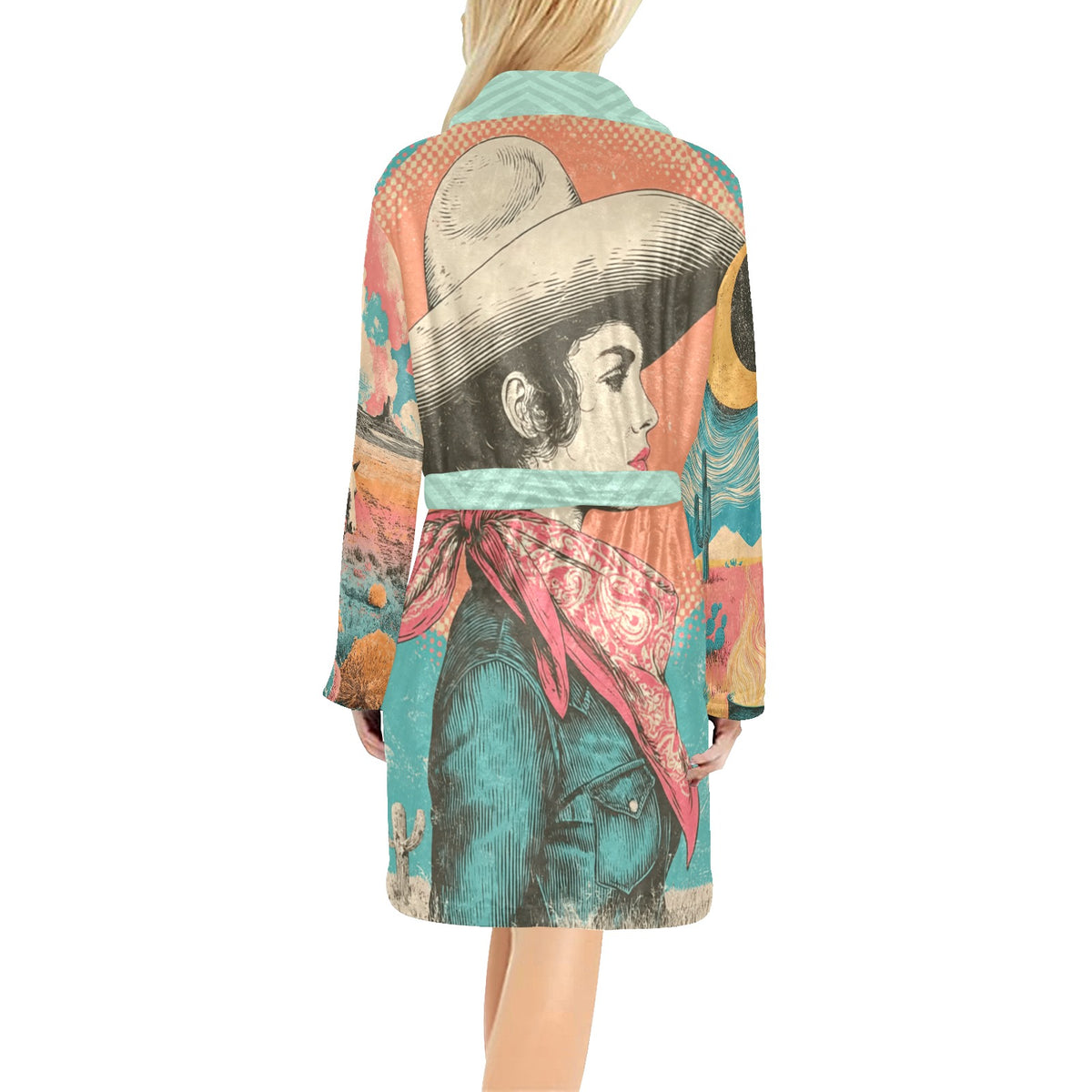 Baha Ranch Honky Tonk Kitsch Cowgal Miky Fleece Plush Robe
