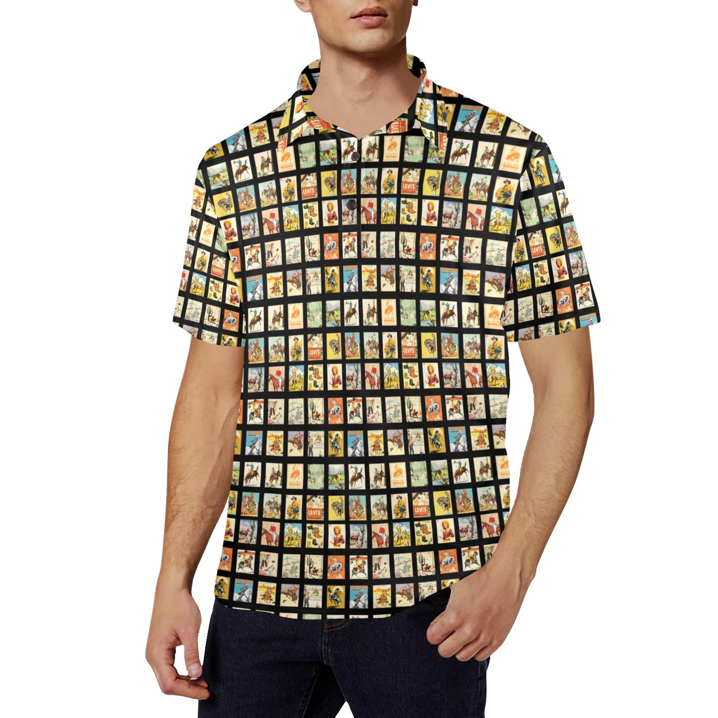 Cowboy Collage Men's Western Polo Style Shirt