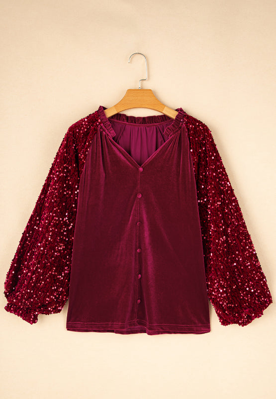 Sequin Sleeve Holiday Velvet Top choice of colors