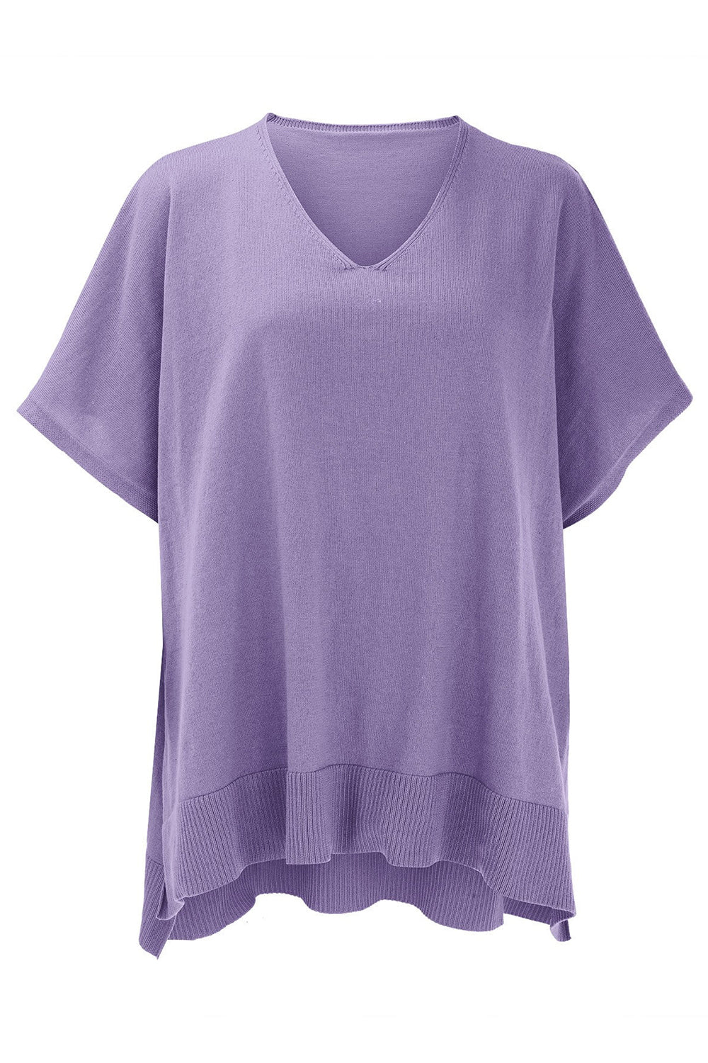 Slit V-Neck Half Sleeve Knit Top choice of colors