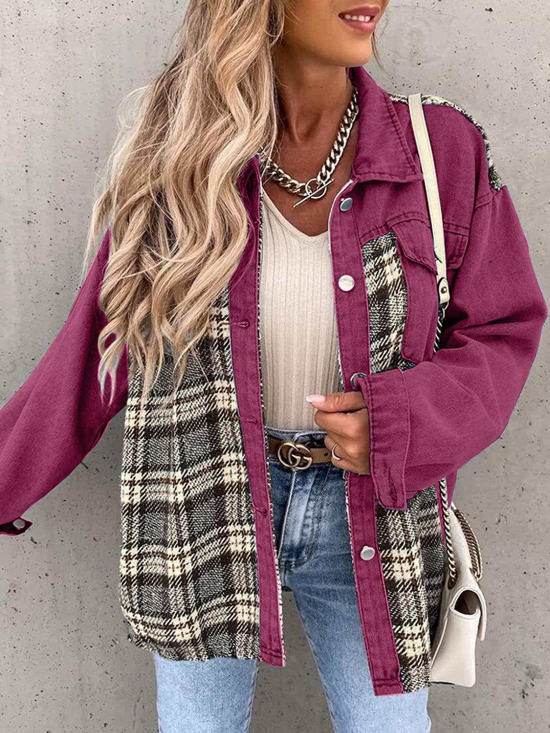 Plaid Button Up Dropped Shoulder Shacket Jacket Choice of colors