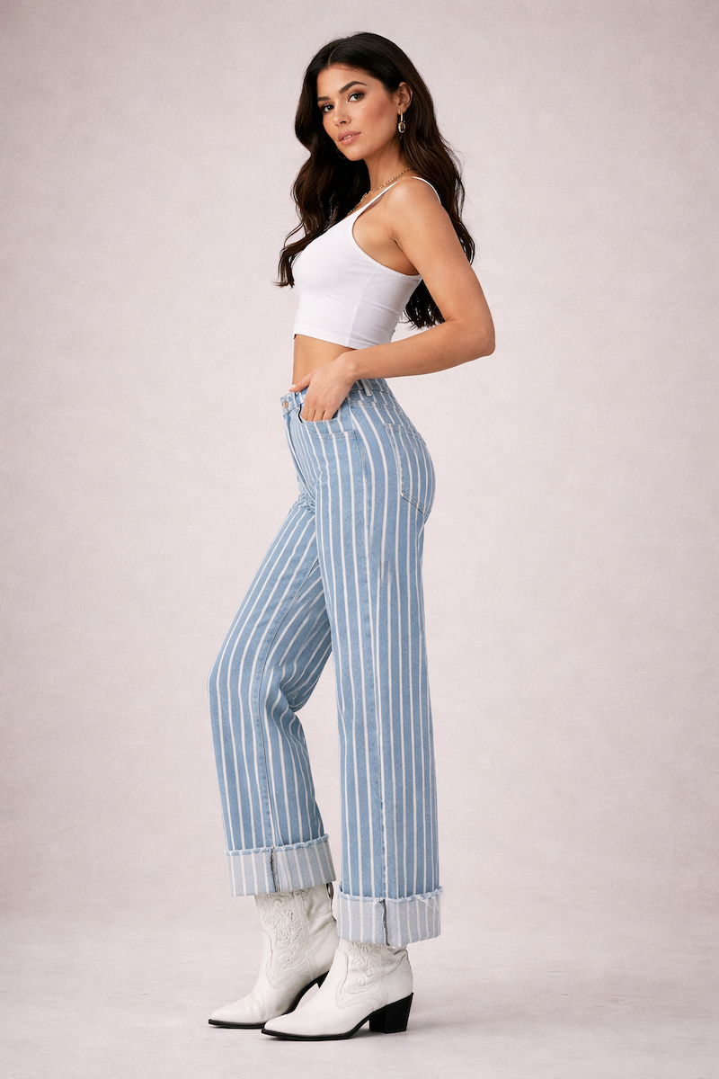 GJG The Riviera Stripe Cuffed Jean - Light Wash