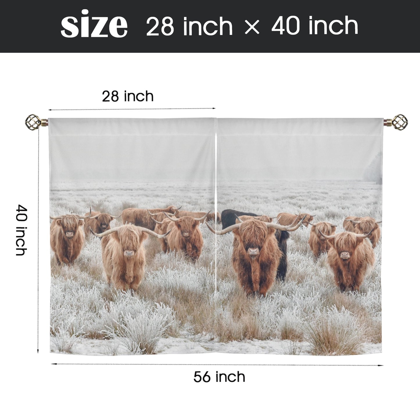 Highland Cow Curtains Window Curtain 28"x40" (2-Piece) Made in America