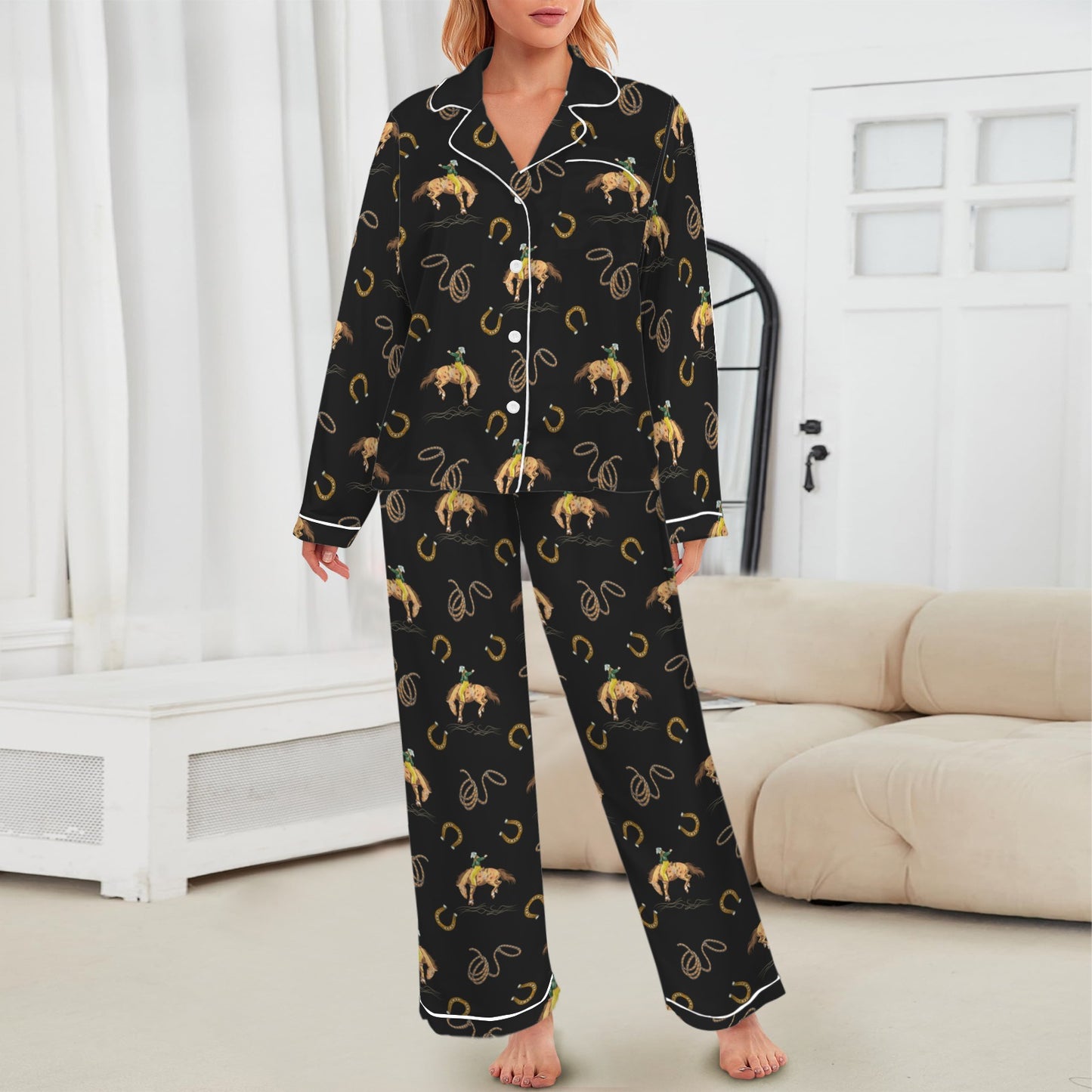 All Cowboy Western Satin Long Pajamas