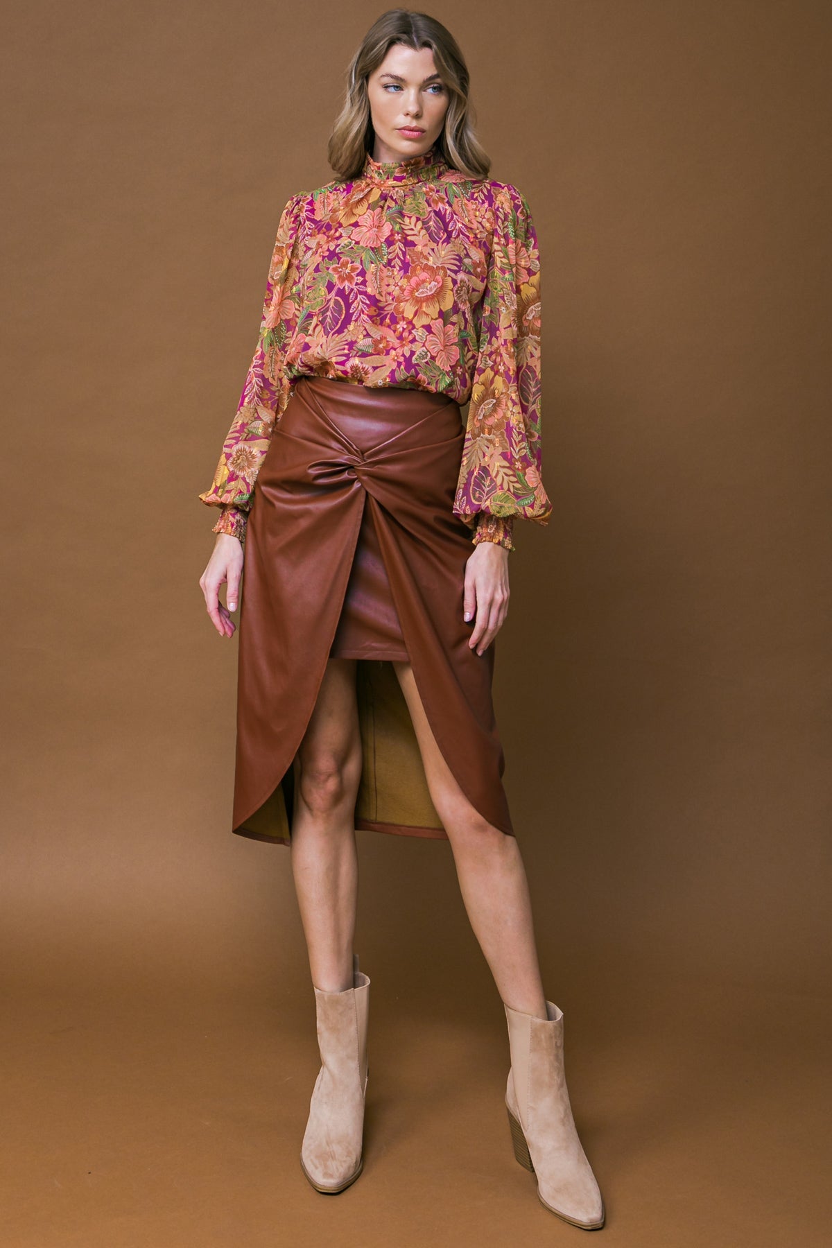 Flying Tomato Choose Us Leather Midi Skirt