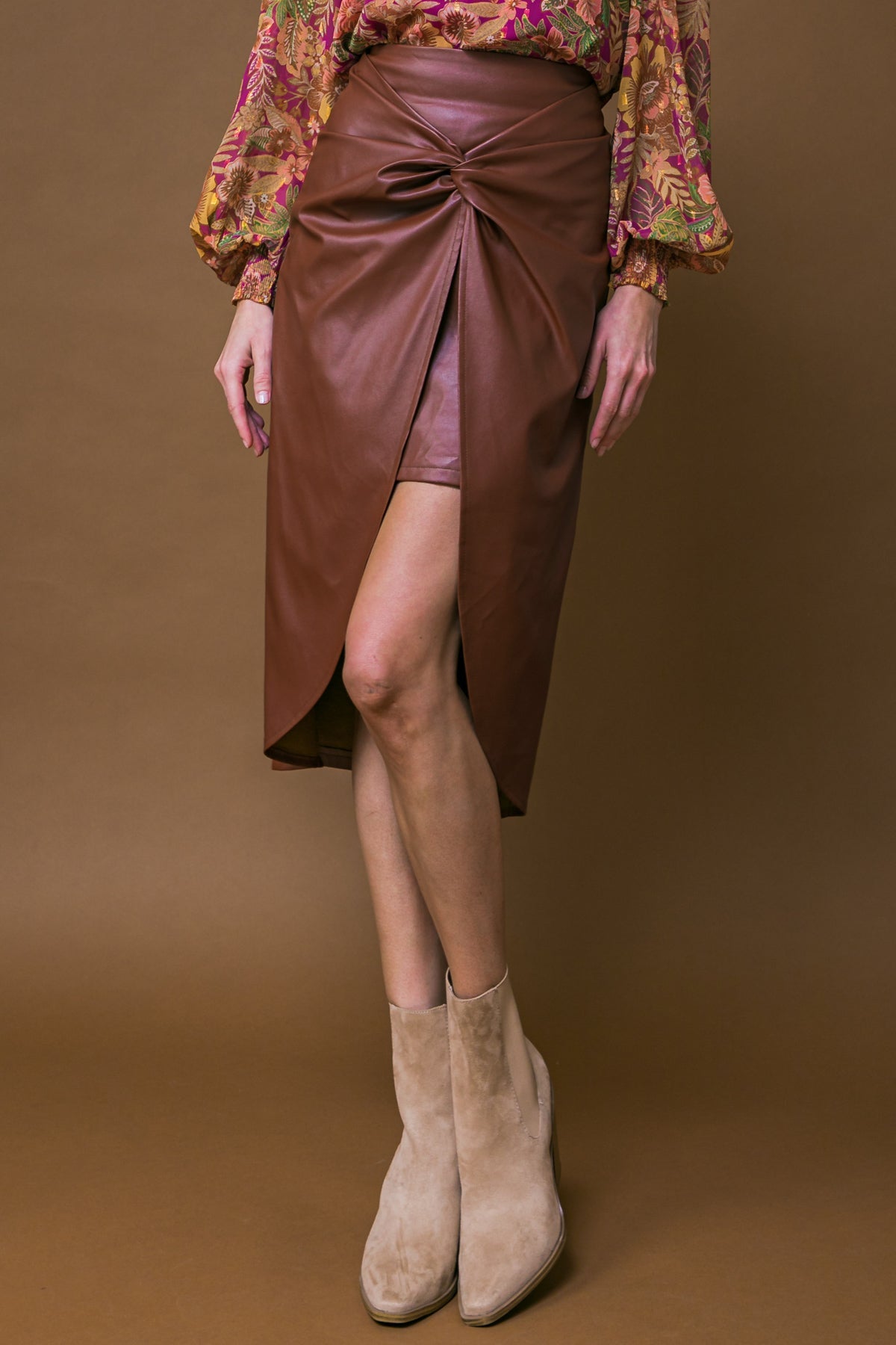 Flying Tomato Choose Us Leather Midi Skirt