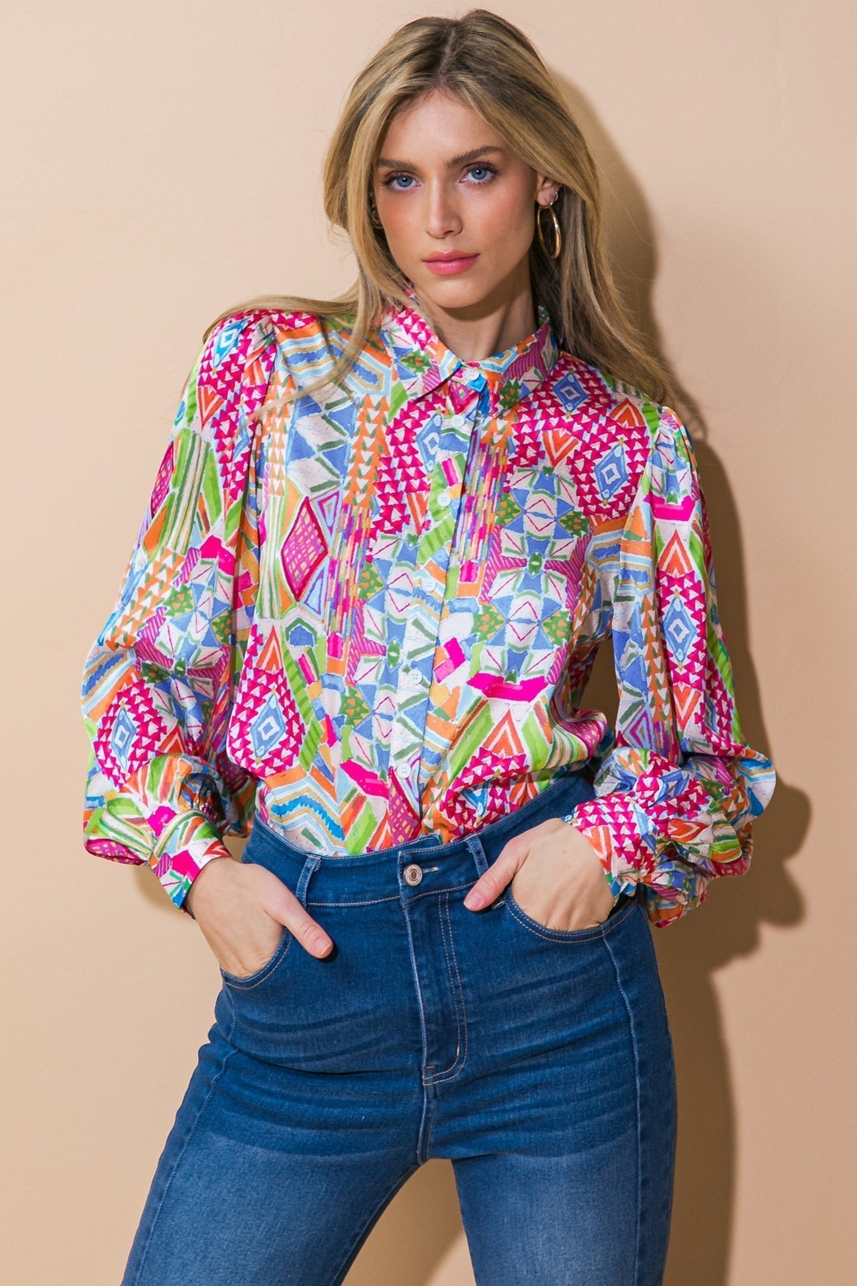 Just What I Needed Woven Aztec Boho Top