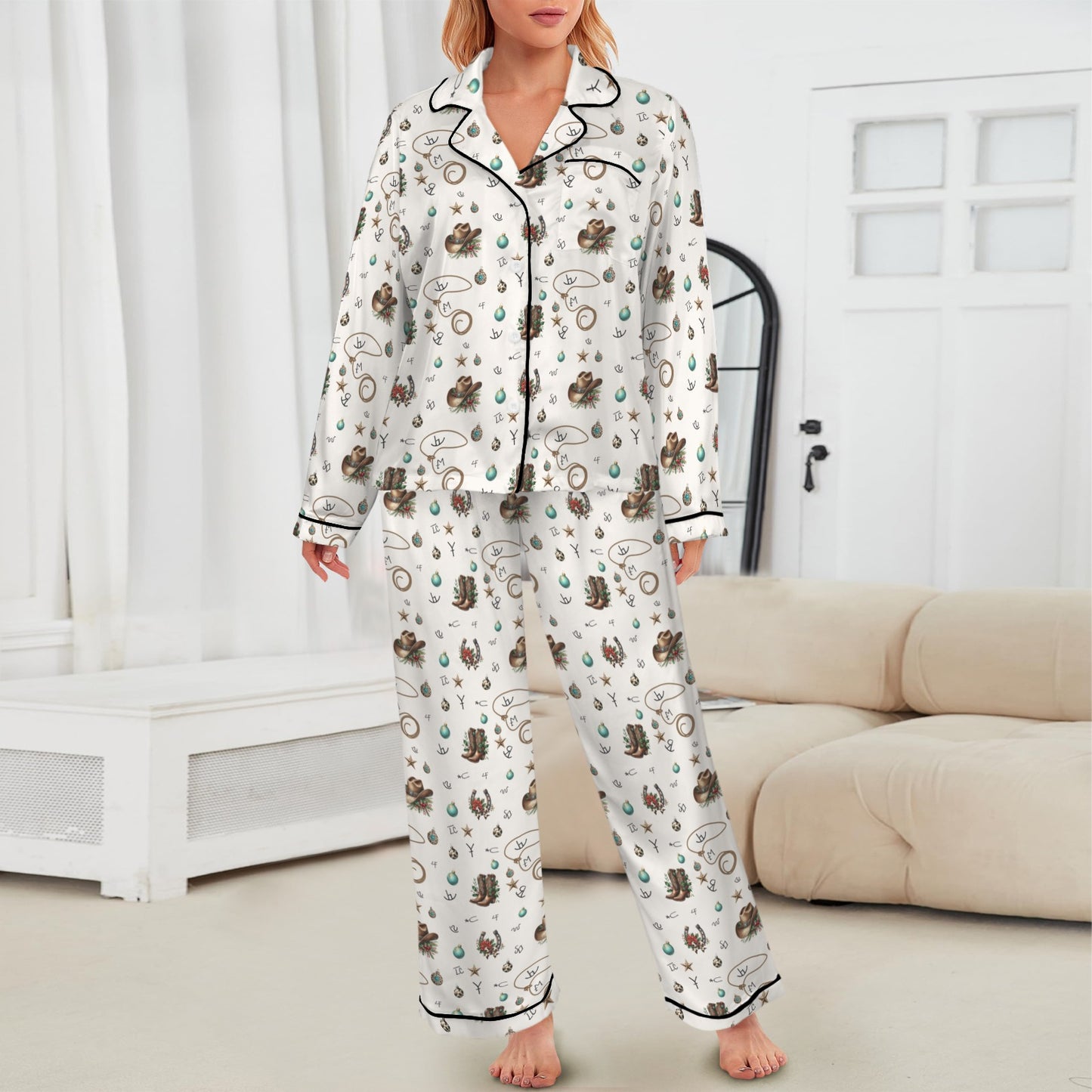 Boots and Brands Western Christmas Long Satin Pajamas