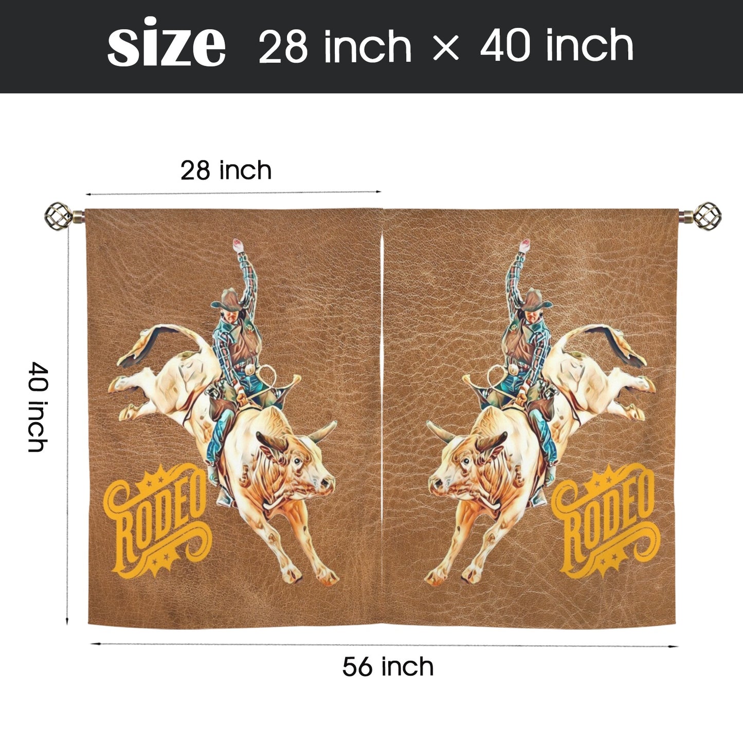 Rodeo Bullrider Window Curtains 28"x40" (2-Piece) Made in America