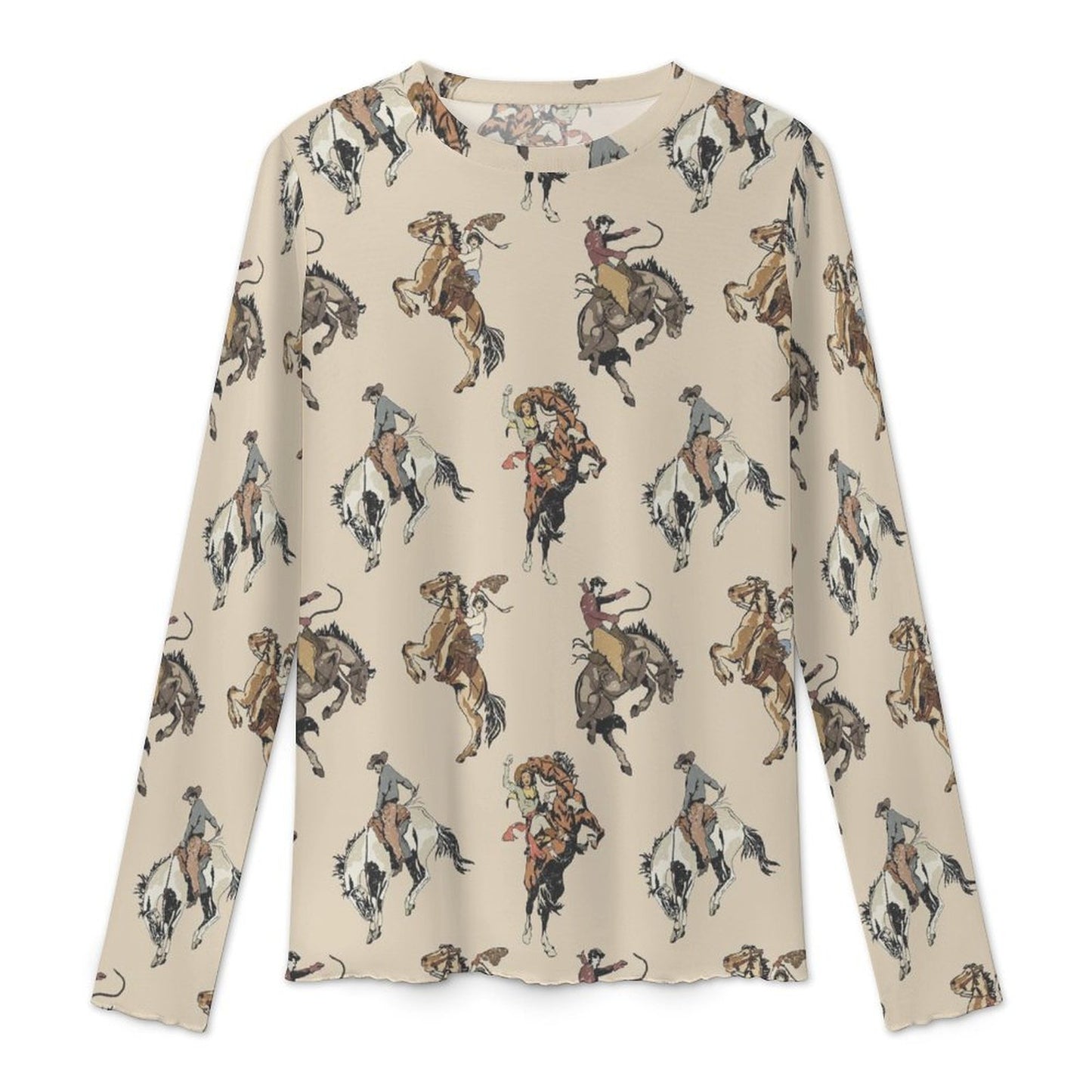 Baha Ranch Vintage Cowgirl Long Sleeve Mesh Top