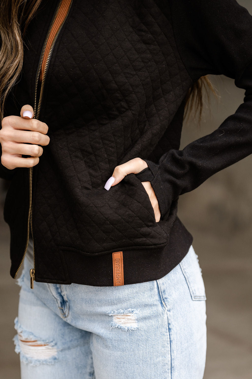 Ampersand Avenue Quilted Bomber - Black