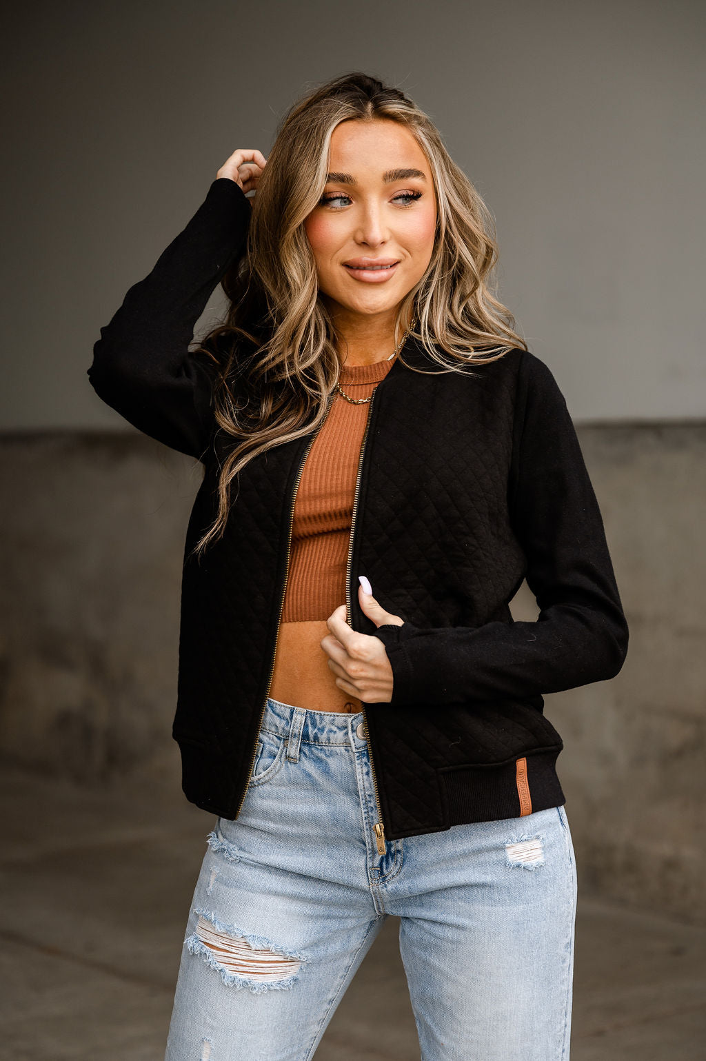 Ampersand Avenue Quilted Bomber - Black